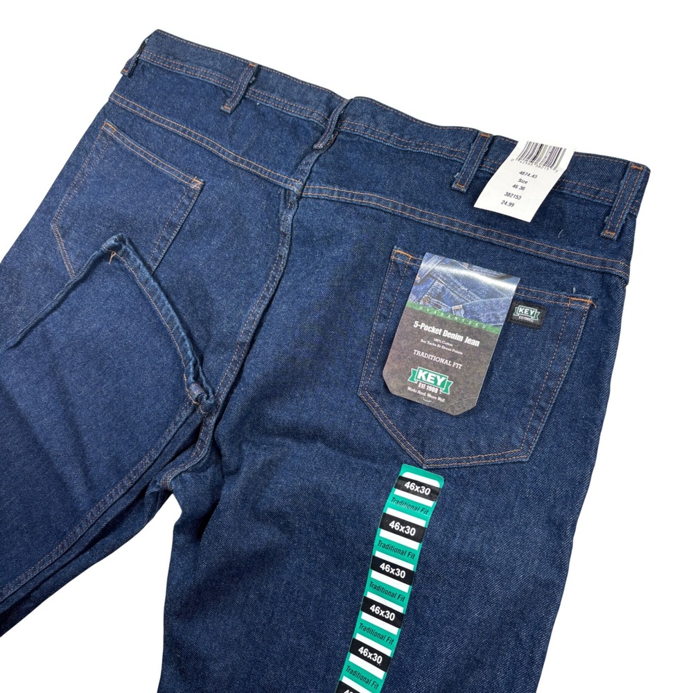NEW Key Denim Jeans Mens 46x30 Blue Traditional Fit 5-Pocket Cotton